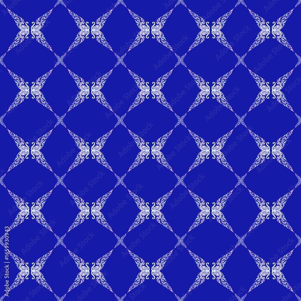Naklejka premium Thai Traditional Pattern on Blue seamless damask pattern