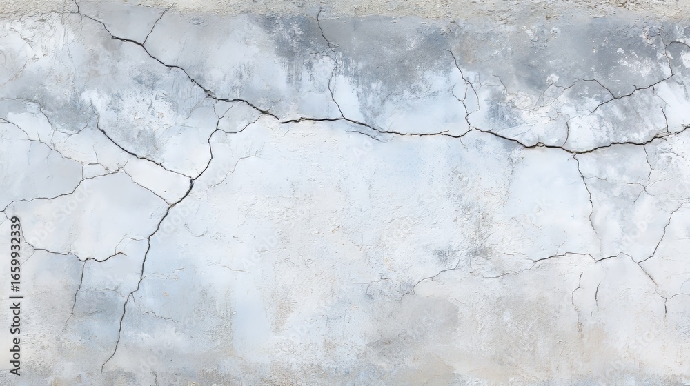 Obraz premium Grunge cracked concrete wall with distressed rough texture, abstract urban decay pattern, weathered cement surface background for industrial, vintage, retro, construction, architecture design concepts