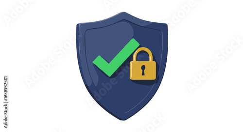 3d shield with check mark and padlock for secure protection