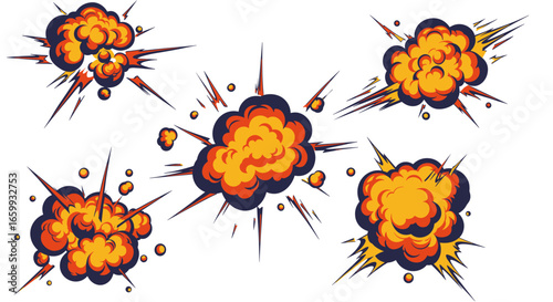 Dynamic colorful explosion set with cartoon style bursts and blasts