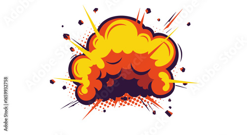 Dynamic comic book style explosive burst with vibrant colors and energetic shapes