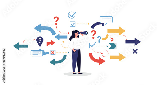 Business decision making concept with arrows and questions