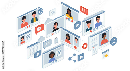 Remote team collaboration: isometric video conference network with diverse participants