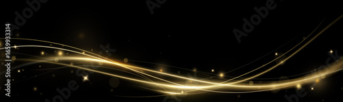 Golden curved light line.Confetti sparkles in a wave. Sparkling magical dust particles.golden stars shine with special light. Magical shining gold dust.	