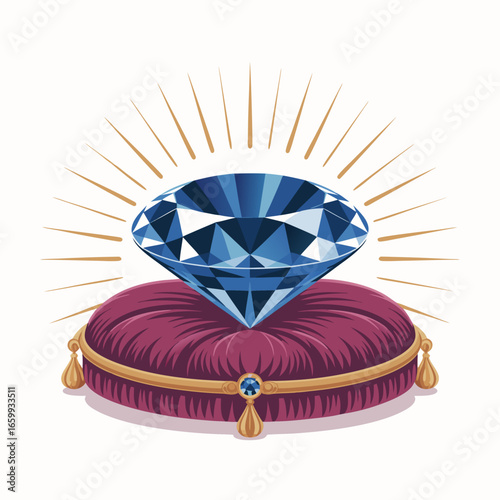 Radiant Blue Diamond Gemstone Displayed on Plush Velvet Cushion.