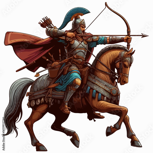 vector illustration of Warrior archer on horseback