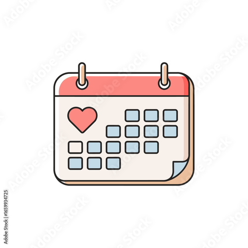 Calendar with heart icon for wedding and anniversary. Save the date symbol.