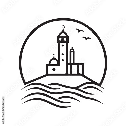 Cuadro en lienzo Vector illustration of Islamic worship place icons, including mosques, minarets,