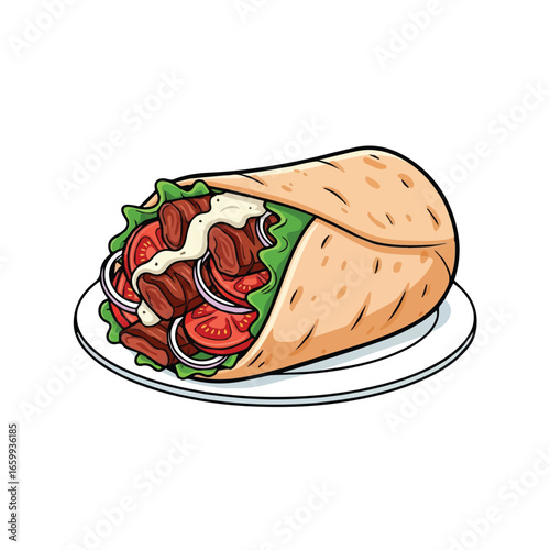 Vector Kebab Middle Eastern Wrap Illustration – Turkish Street Food Shawarma