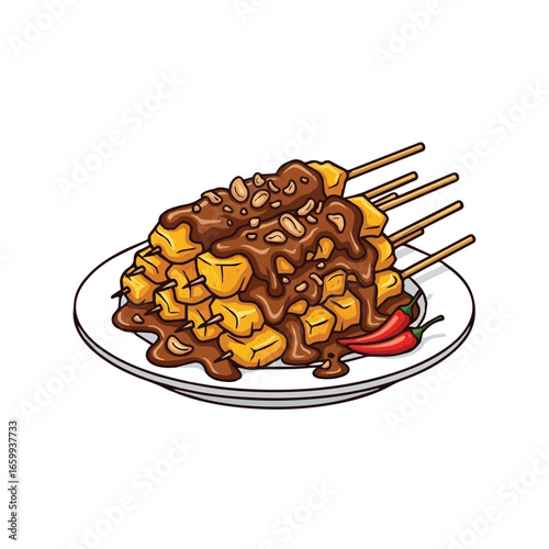 Vector Sate Indonesian Satay Illustration – Grilled Meat Skewers with Peanut Sauce