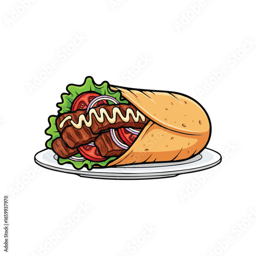 Vector Kebab Middle Eastern Wrap Illustration – Turkish Street Food Shawarma