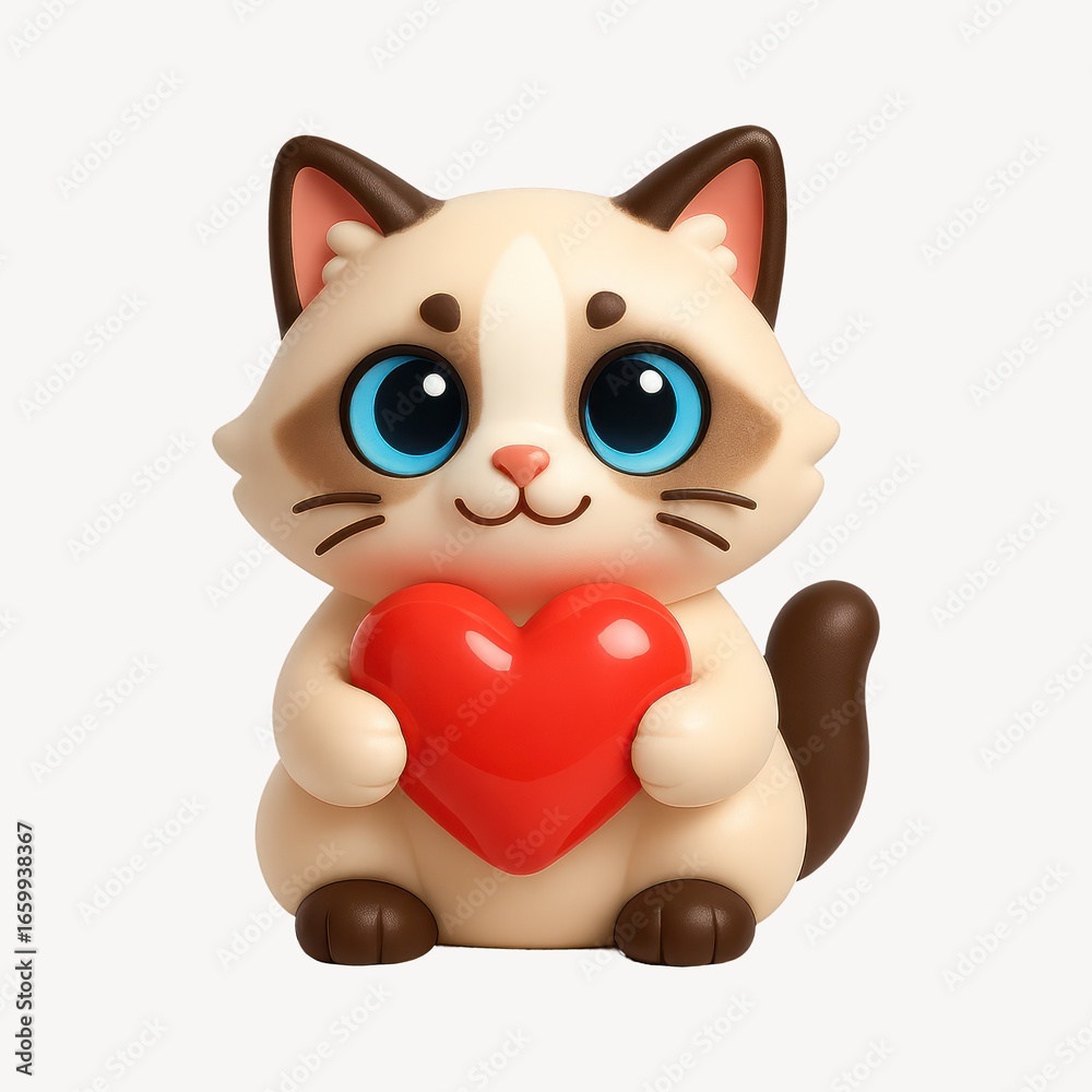 Fototapeta premium Cute cat holding heart illustration.