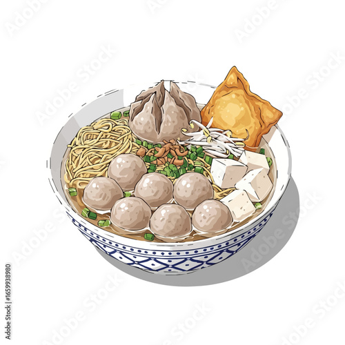 Vector Bakso Indonesian Meatball Soup Illustration – Street Food Bow