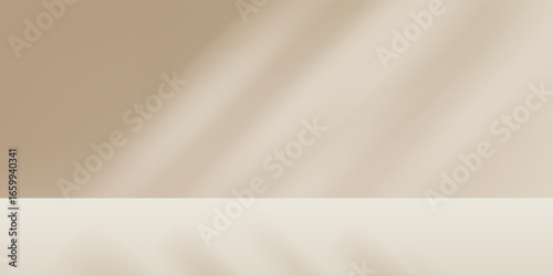 Background Beige Wall Studio Room and White Light,Shadow on Podium Stage for Product,Autumn Brown Backdrop.