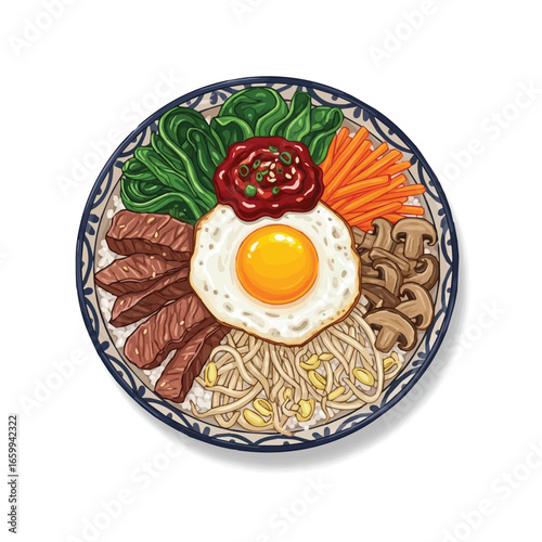 Vector Bibimbap Korean Food Illustration – Traditional Rice Bowl with Vegetables