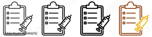 Immunization record icon set in modern outline style for digital health systems, patient record dashboards, and vaccination proof apps, featuring multistyle stroke and full color variation set
