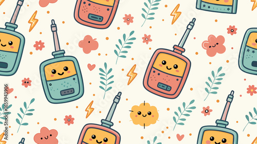 Cute Walkie Talkies Seamless Pattern Design