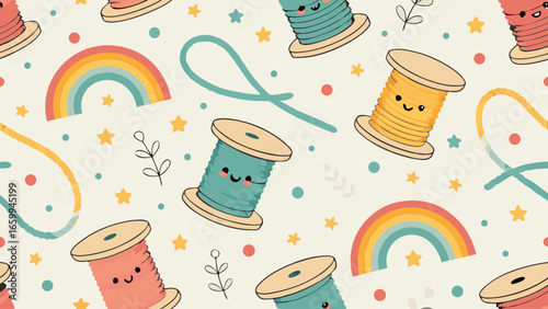 Cute Sewing Thread Spools Seamless Pattern