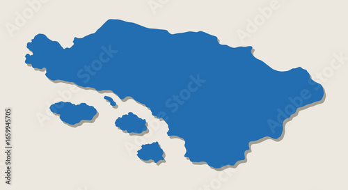 Stylized Vector Graphic of Lesbos Island, Greece, in Blue with Subtle Shadow Effect for Design Use