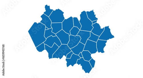 Vector Illustration Depicting Cher, France, in Blue with White Municipal Outlines on a Clean White Background Display