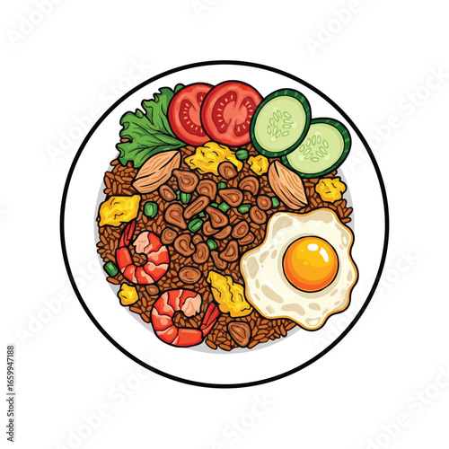 Vector Nasi Goreng Indonesian Fried Rice Illustration – Traditional Asian Food