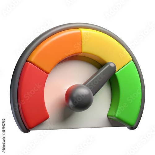 3d gauge meter with color indicator isolated on transparent background
