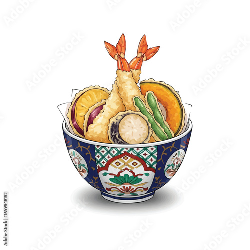 Vector Tempura Japanese Food Illustration – Fried Shrimp and Vegetables