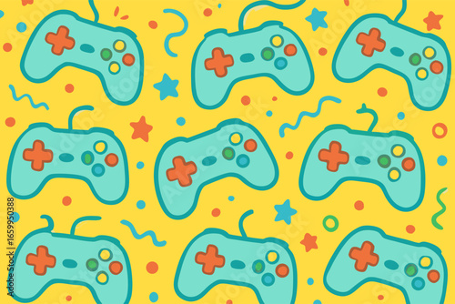 Colorful Gaming Pattern Fun Background with Game Controllers