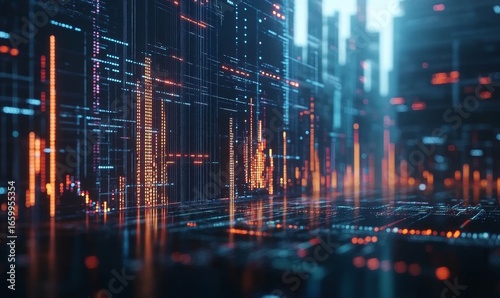 Decentralized finance concept, represented by abstract digital lines floating from a computer screen, symbolizing the flow of digital information in the virtual world of DeFi, Generative AI