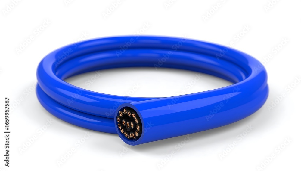 Fototapeta premium Close-up view of a coiled blue electrical cable.