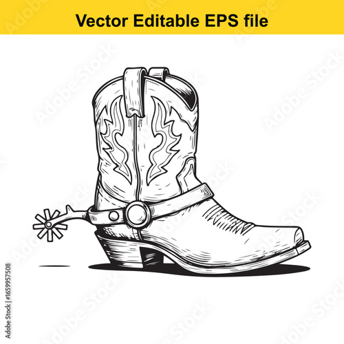 Detailed cowboy boot with spur isolated on white background