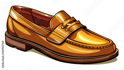 Shiny brown leather penny loafers isolated on a transparent background shoes footwear