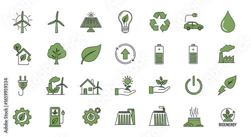 Inspiring collection of eco-friendly icons representing renewable energy and sustainability for a greener future