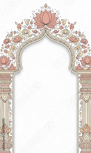 Indian arch frame with lotus and floral artwork