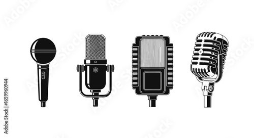 Dynamic collection of vintage and modern microphones showcasing audio history and innovation for recording and performance