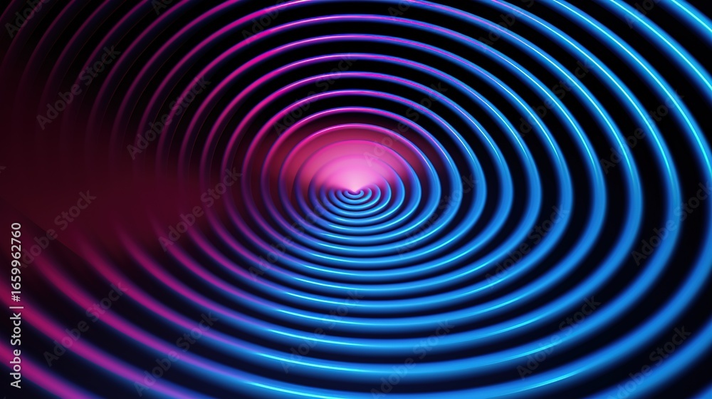 Fototapeta premium Abstract background with circle line pattern spin blue pink glitch light isolated on black background in the concept of music, technology, digital