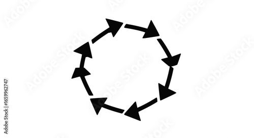 Dynamic black arrows form a continuous cycle, symbolizing process, flow, and endless progression in business and concepts