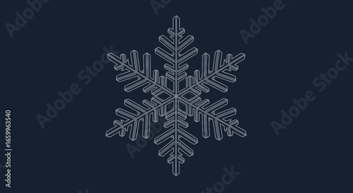 Stunning white snowflake outline gleams against a deep navy background, evoking winter's magic and crisp elegance.
