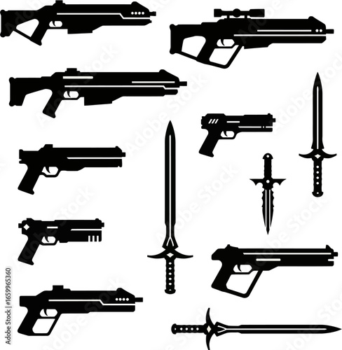 Sci-Fi Armory Weapon Concept – Futuristic Gun Vector Illustration