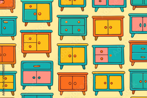 Colorful Vintage Furniture Patterns, Home Decor, Graphic Design, Digital Art
