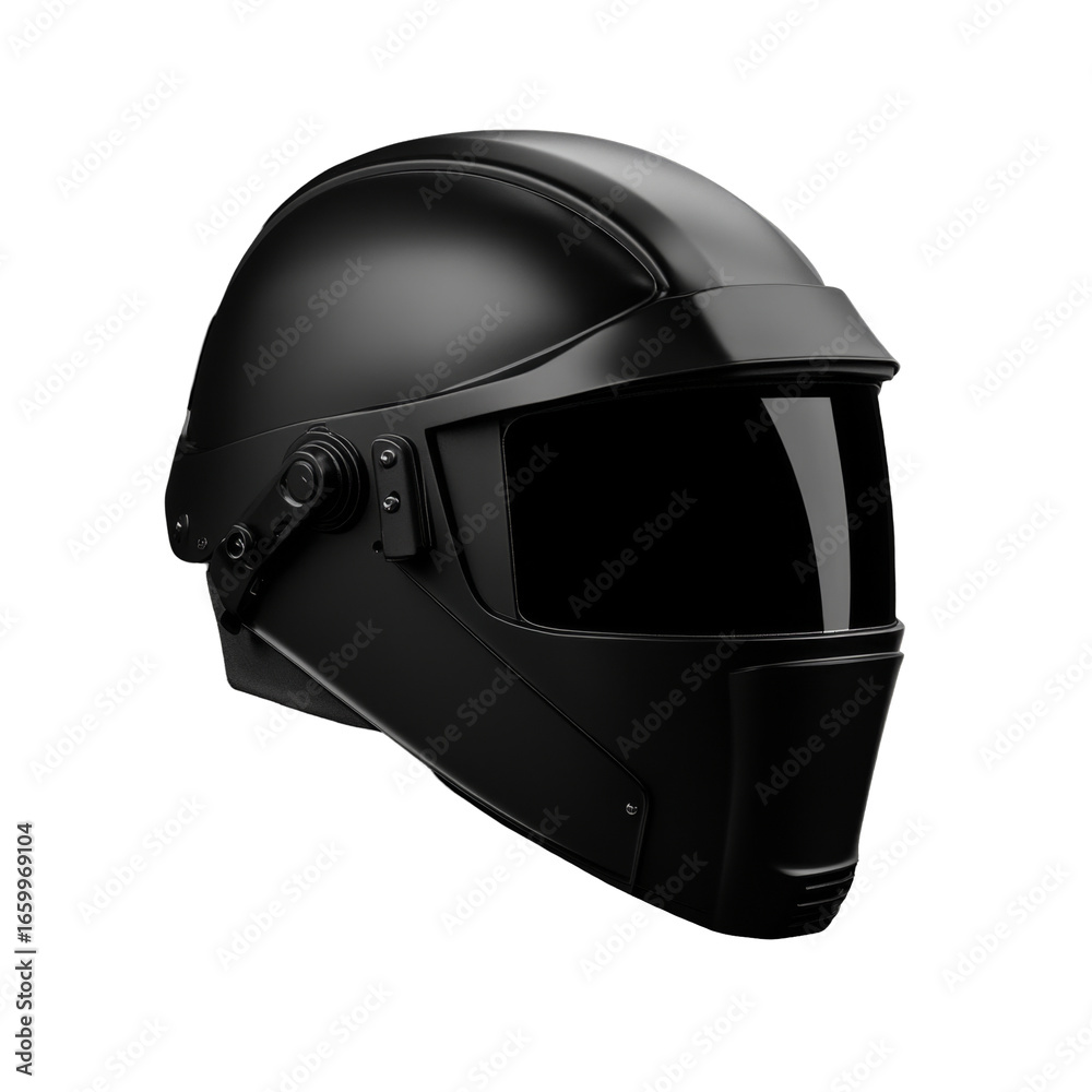 Fototapeta premium Sleek black tactical motorcycle helmet with visor and adjustable strap