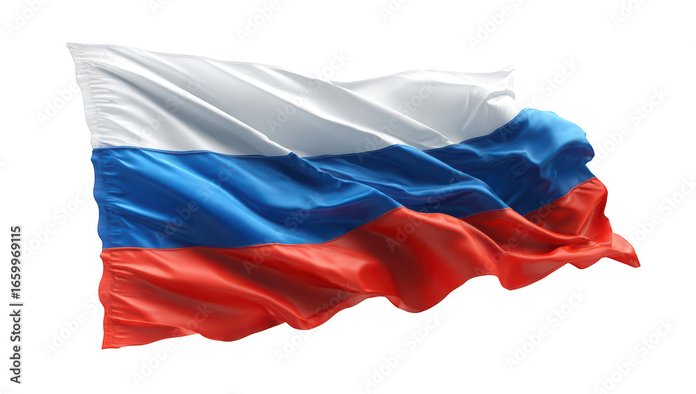 Naklejka premium Waving tricolor flag of Russia, white, blue, and red horizontal stripes