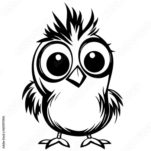 Cute cartoon bird character with exaggerated features and playful expression designed for various graphic uses