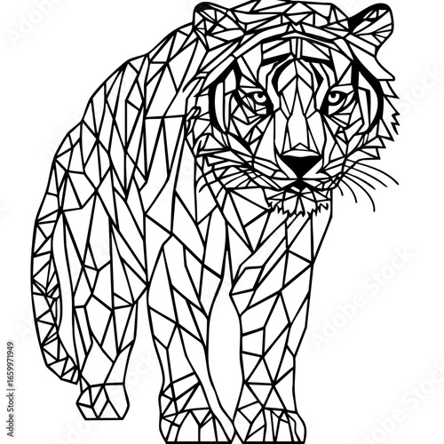 Stylized black vector tiger illustration showcasing geometric patterns and intricate lines