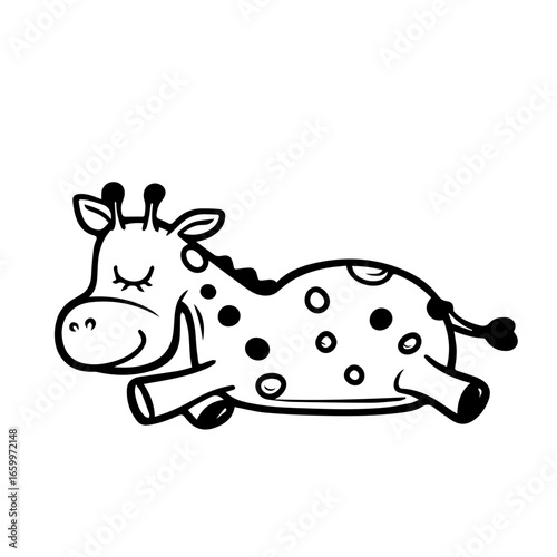 Cartoon giraffe in a relaxed pose with playful dots sleeping peacefully