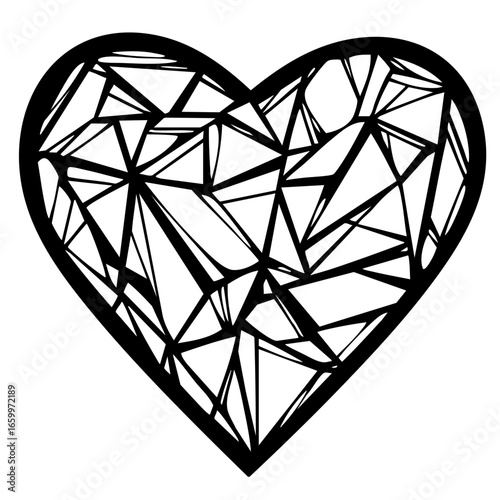 Abstract heart design featuring intricate geometric patterns and lines of varying thickness representing love and creativity