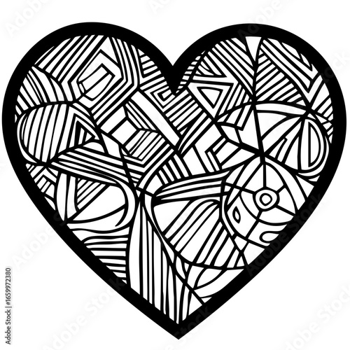 Heart shape filled with abstract line art showcasing intricate patterns and designs reflecting creativity and art