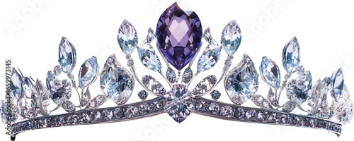 Exquisite Diamond and Amethyst Marquise Tiara with Leafy Accents on White Background crown