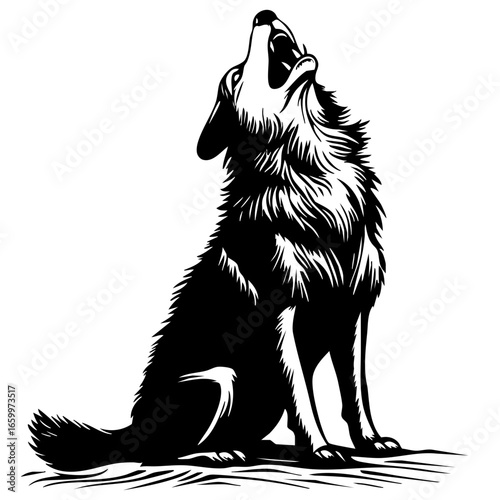 Howling wolf silhouette showcasing a strong connection to nature and wilderness during nighttime adventures