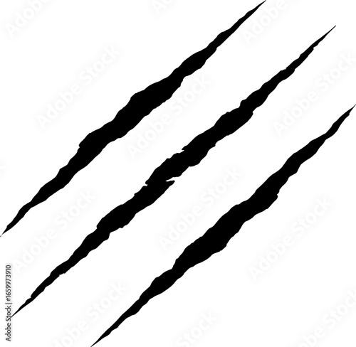 Fierce claw marks symbolizing danger, aggression, or wildness, perfect for impactful design elements.